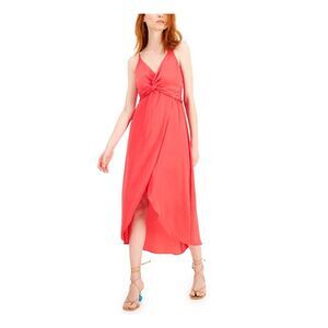 BAR III Womens Twist Front Spaghetti Strap Midi Faux Wrap Dress
